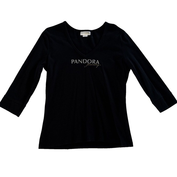 Pandora Jewelry  Store Employee V Neck Rhinestone Shirt Black XL - Picture 2 of 11